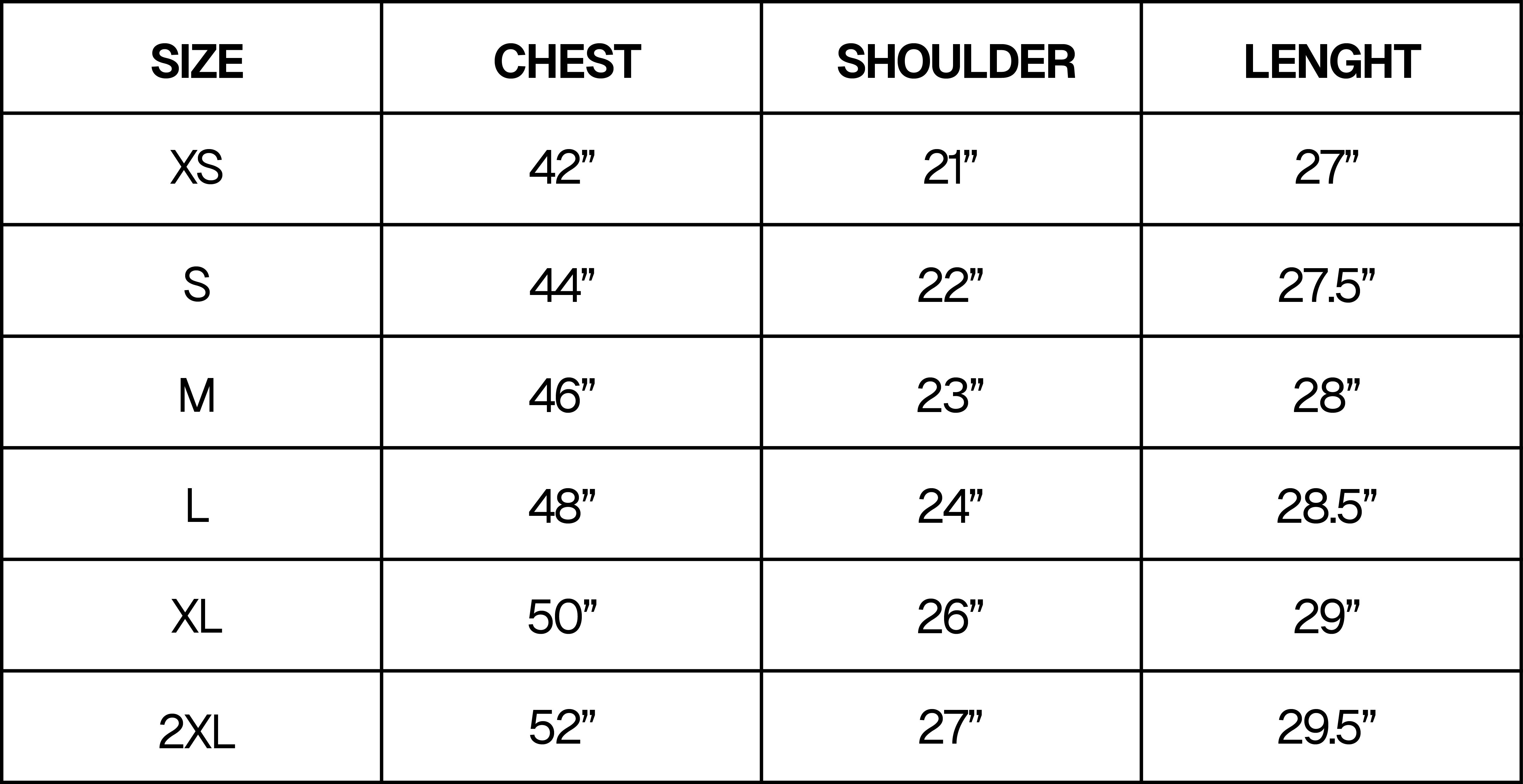 Black God's Fav T-Shirt Size Chart